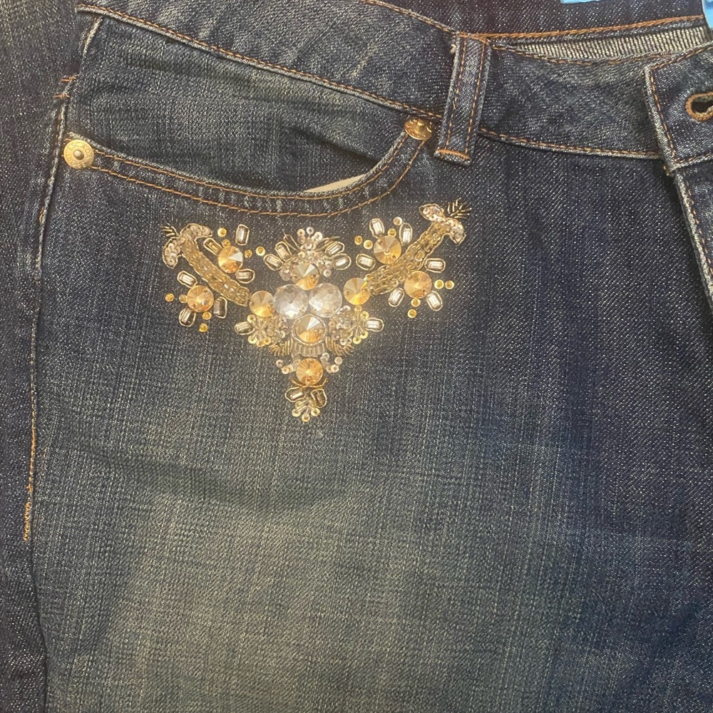Escada Jeans Rhinestone, embroidery. Size 14. - Picture 2 of 10